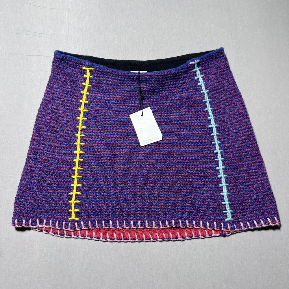 YanYan Honey Blanket Knit Stitch Wool Mini Skirt Womens L Purple Lambswool Blend